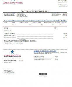 USA Georgia American Water utility bill template in Word and PDF format