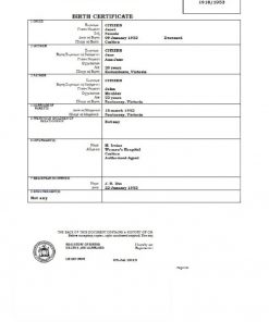 Australia Victoria birth certificate template in Word format, version 1