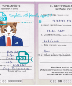 Czech Republic cat (animal, pet) passport PSD template, fully editable