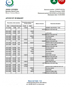 Guinea-Bissau Banco da Uniao bank statement Excel and PDF template