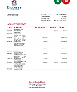 Dominica Barnett Capital Bank statement Excel and PDF template
