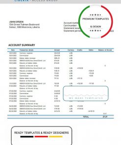 Liberia Access bank statement template in Word and PDF format
