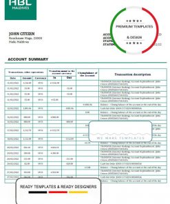 Maldives HBL bank statement template in Word and PDF format