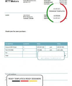 USA RTT Motors invoice template in Word and PDF format, fully editable