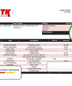 Macedonia TTK bank statement template in Word and PDF format