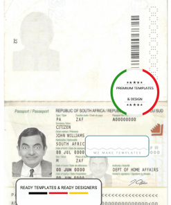 South Africa passport in PSD format, fully editable (2009 - present)