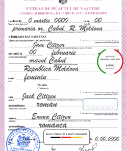 Moldova birth certificate template in PSD format, fully editable