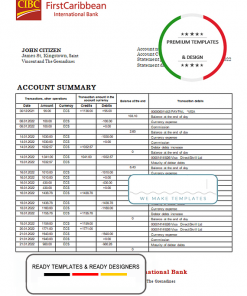 Saint Vincent and The Grenadines First Caribbean International Bank bank proof of address statement template in Word and PDF format