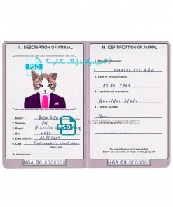 Nigeria cat (animal, pet) passport PSD template, fully editable