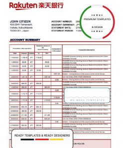 Japan Rakuten bank statement template in Word and PDF format