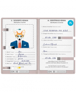 Indonesia dog (animal, pet) passport PSD template, completely editable