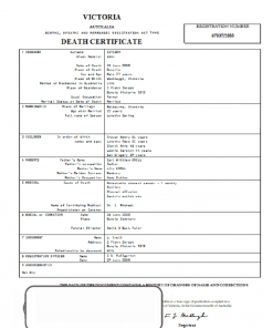 Australia Victoria Death Certificate template in Word and PDF format