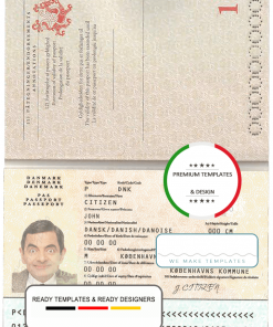 Denmark passport template in PSD format, fully editable