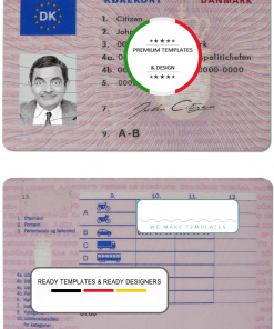 Denmark driving license template in PSD format, fully editable (1997 – 2013)