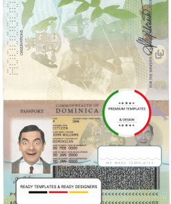 Dominica passport template in PSD format at the best price, with fonts