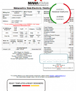 India Mahavitaran Co Ltd utility bill template in Word and PDF format