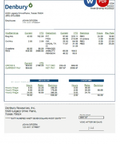 USA Denbury Resources Inc. oil & gas company pay stub Word and PDF template