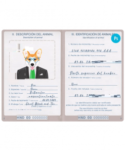 Honduras dog (animal, pet) passport PSD template, fully editable