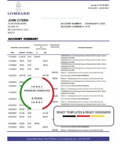 Malta Lombard Bank Malta p.l.c. bank statement easy to fill template in .xls and .pdf file format