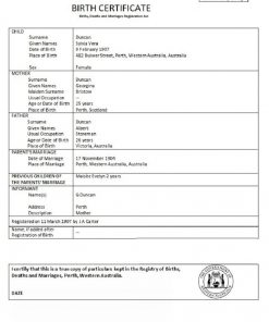 Australia Western Australia birth certificate template in Word format, version 1