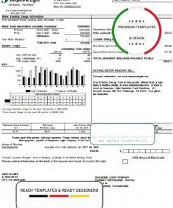 USA Pennsylvania Duquesne Light Company utility bill template in Word and PDF format