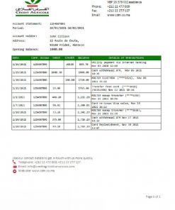 Morocco Credit Agricole Bank statement template in Excel and PDF format