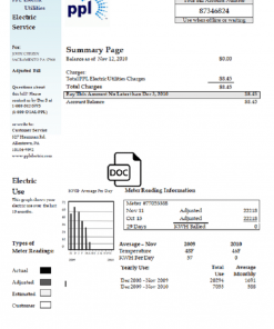 USA Pennsylvania PPL Electric utility bill template in Word and PDF format