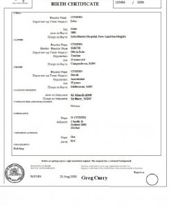 Australia Western Australia birth certificate template in Word format, version 3