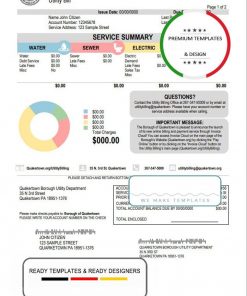 USA Pennsylvania Quakertown Borough utility bill template in Word and PDF format
