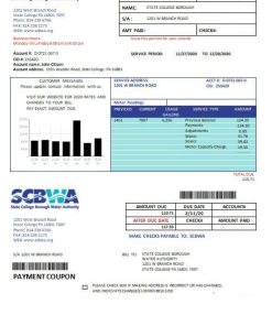 USA Pennsylvania SCBWA water utility bill template in Word and PDF format