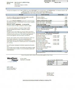 USA Pennsylvania West Penn Power utility bill template in Word and PDF format