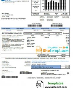 USA South Carolina Santee Electric Cooperative (SEC) proof of address utility bill template in Word and PDF format