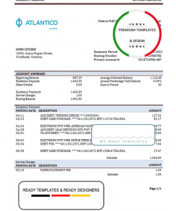 Namibia Atlantico bank statement template in Word and PDF format