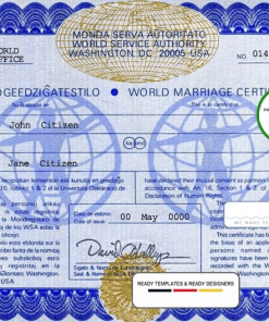 USA Washington state marriage certificate template in PSD format
