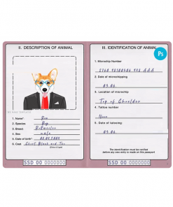 South Sudan dog (animal, pet) passport PSD template, fully editable