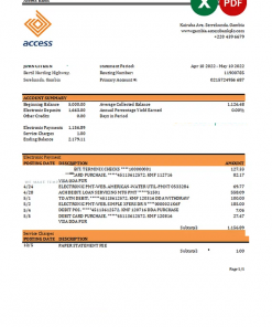 Gambia Access bank statement Excel and PDF template