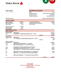 Myanmar Yoma bank statement Excel and PDF template