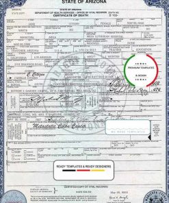 USA state Arizona death certificate template in PSD format, version 2
