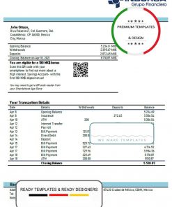 Mexico Inbursa bank statement template in Word and PDF format