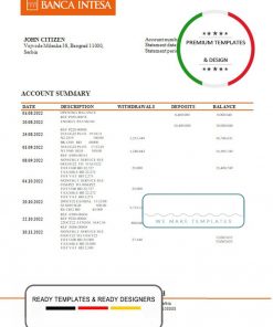 Serbia Banca Intesa bank statement template in Word and PDF format
