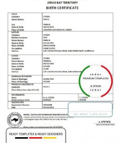 Australia Jervis Bay territory birth certificate template in Word and PDF format