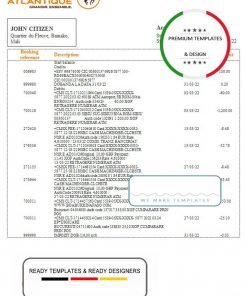 Mali Banque Atlantiaque bank statement template in Word and PDF format, .doc and .pdf format