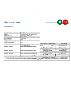 Cyprus Hellenic bank statement Excel and PDF template