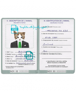 Niger cat (animal, pet) passport PSD template, completely editable