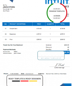 USA Intuit invoice template in Word and PDF format, fully editable