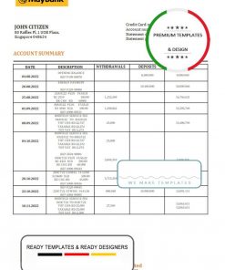 Singapore Maybank bank statement template in Word and PDF format