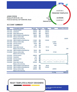 Brazil Banco Votorantim bank statement template in Excel and PDF format