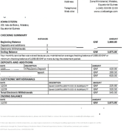 Equatorial Guinea CCEI Bank statement Excel and PDF template