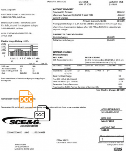 USA South Carolina SCE&G electricity utility bill template in Word and PDF format