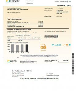 USA Southern California Edison utility bill template in Word and PDF format